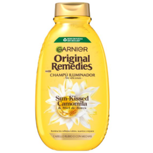 champú iluminador pelo rubio sun kissed camomila y miel de flores